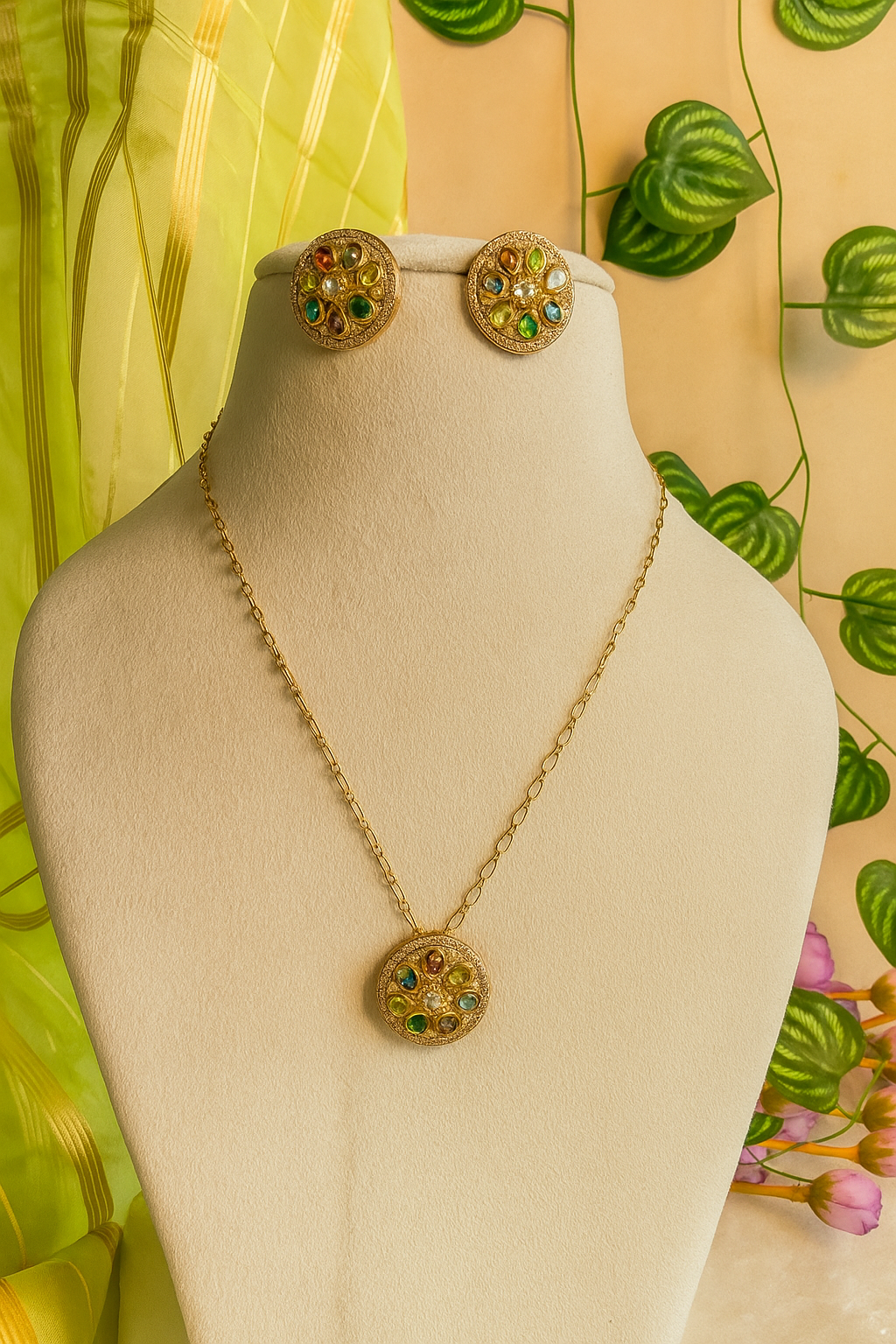 Multi-colour hydro stone pendant set