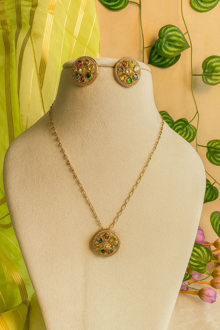 Multi-colour hydro stone pendant set