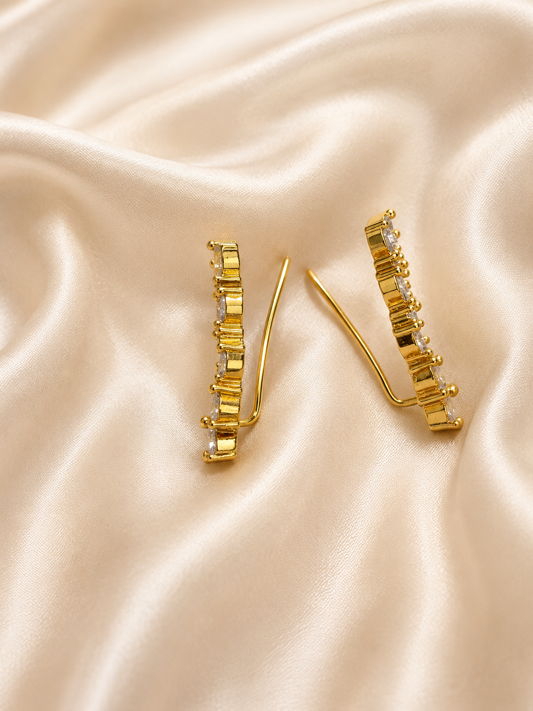 Ear Cuffs:  Gold-Plated Contemporary American Diamond Lightweight Ear Cuffs for Women & Girls