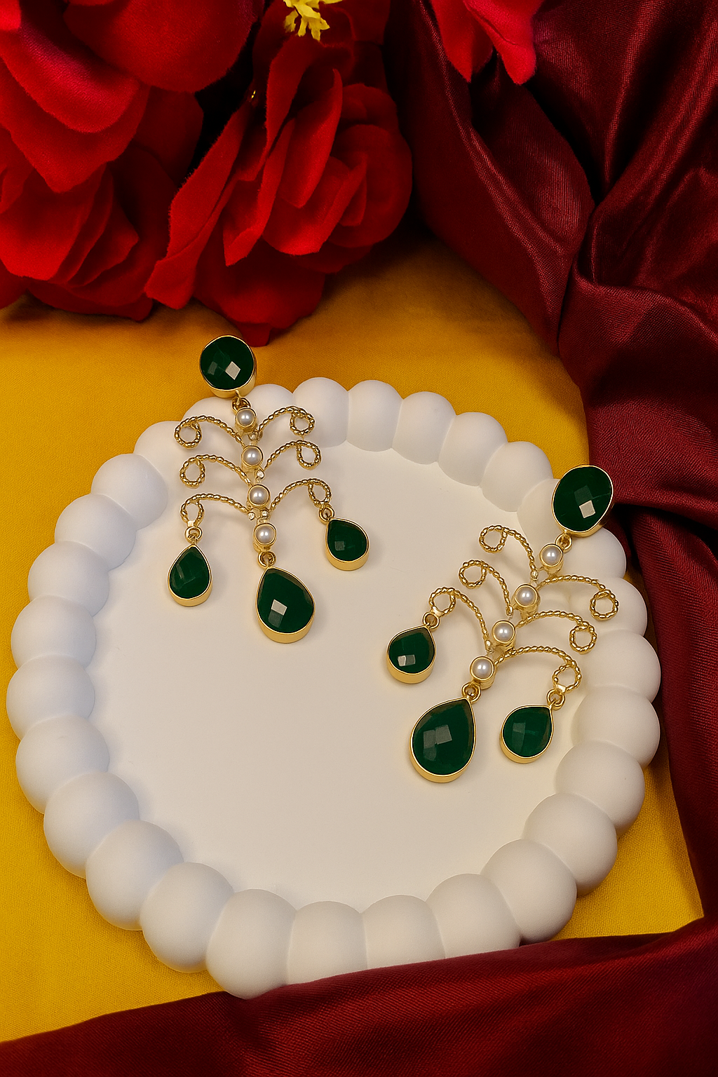 Gold tone ,geometric drop earrings ,brass plated