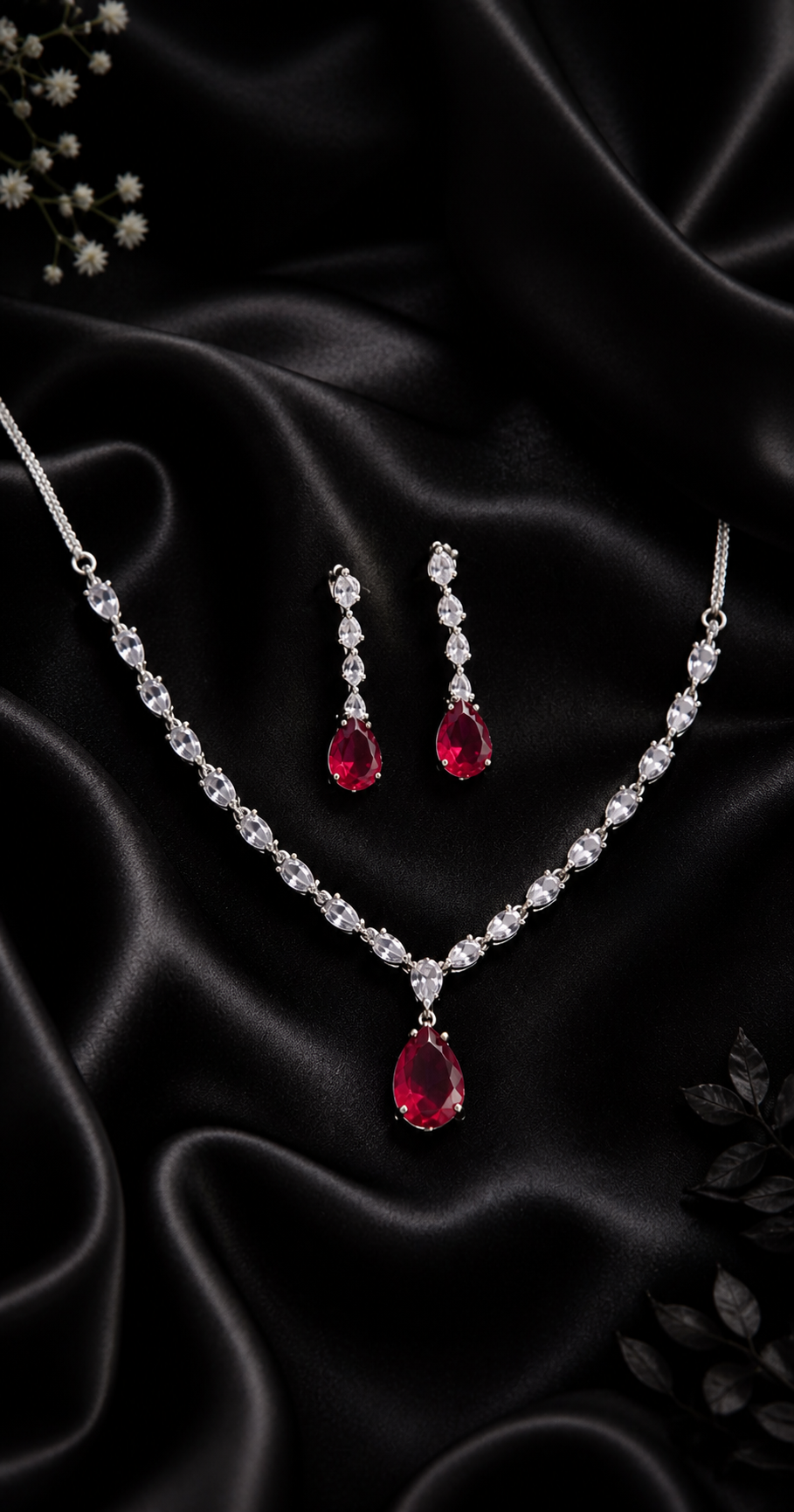 Delicate American Diamond Single-Layer Set with Pink Stone