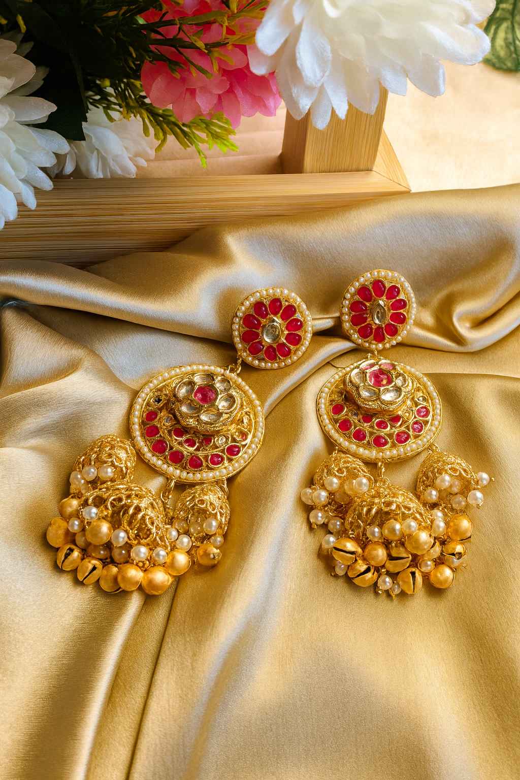 Brass Meena & Kundan Touch Jhumkas