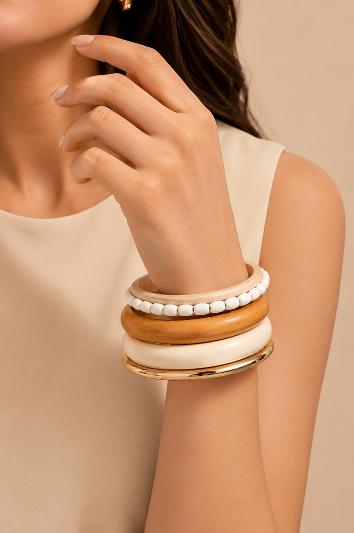 Wooden & Metallic Stack Bangles