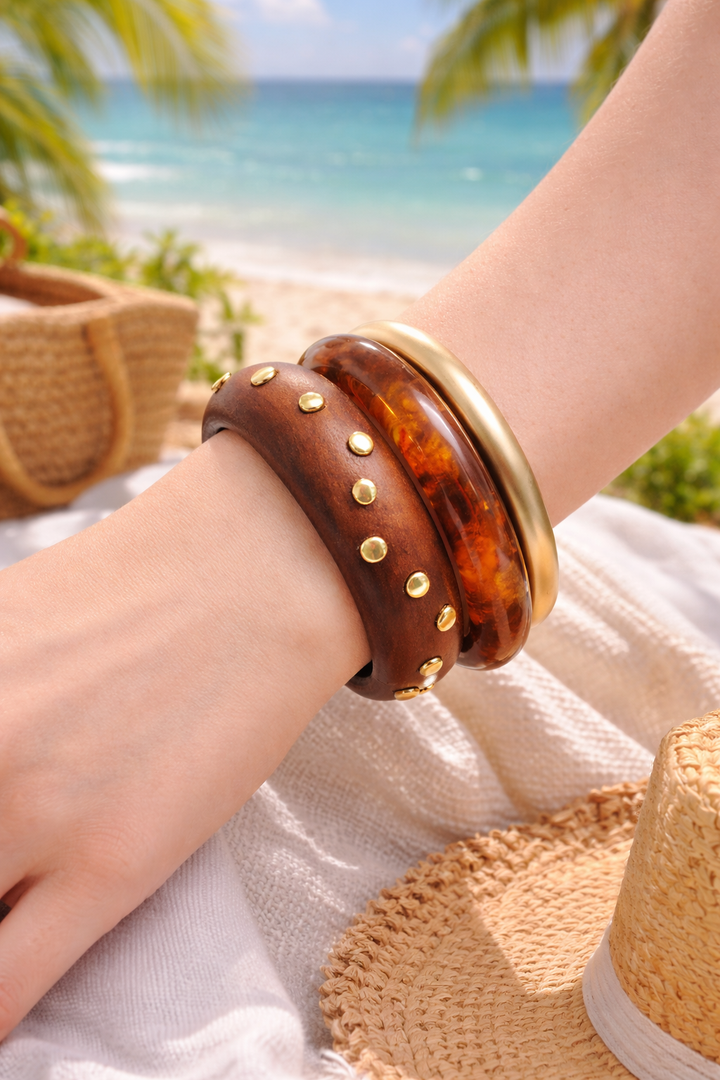 Wooden & Metallic Stack Bangles