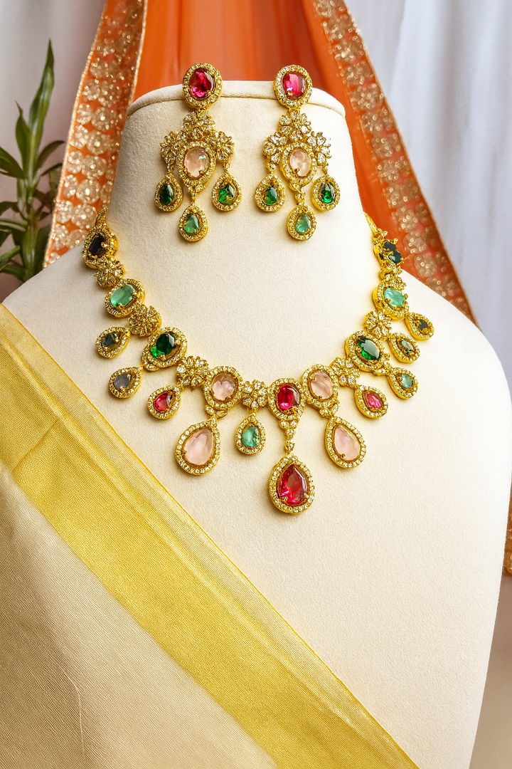 American Diamond Multi Colour Necklace Set