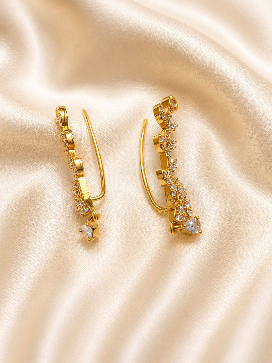 Ear Cuffs:  Gold-Plated Contemporary American Diamond Lightweight Ear Cuffs for Women & Girls