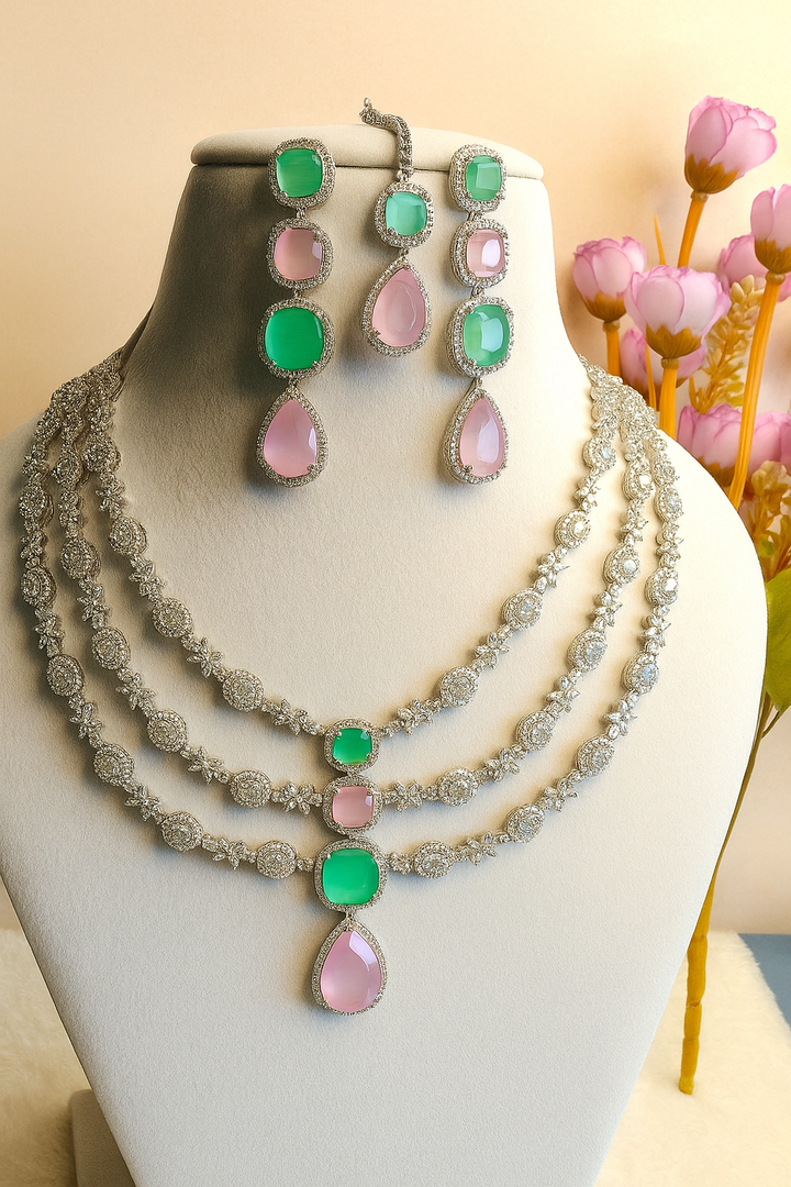 American Diamond Pastel Colour Necklace Set