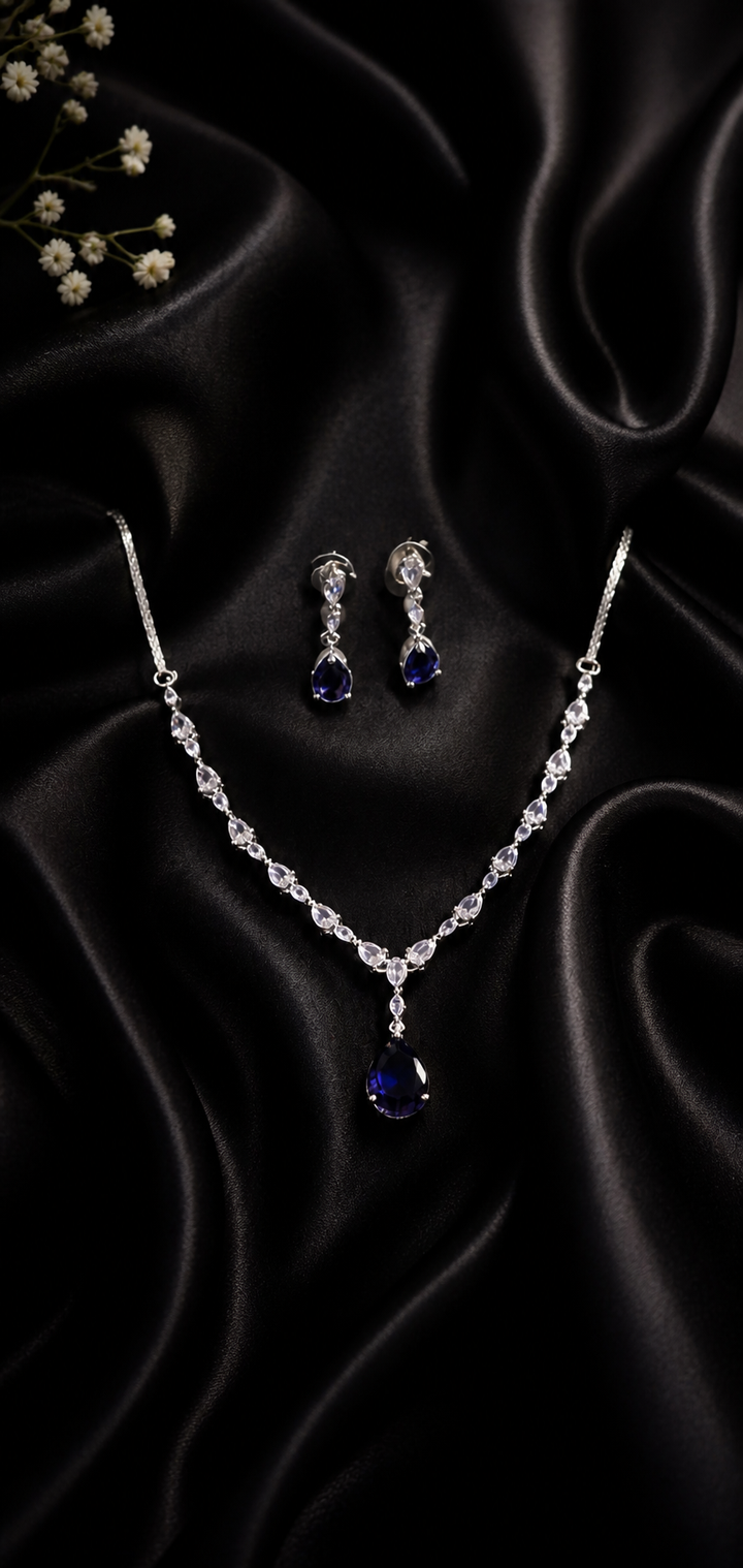 Delicate American Diamond Single-Layer Set with Purple Stone